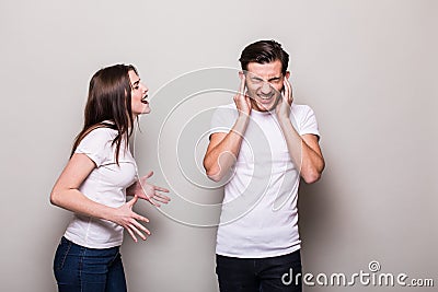 Attractive angry couple fighting. Stock Photo