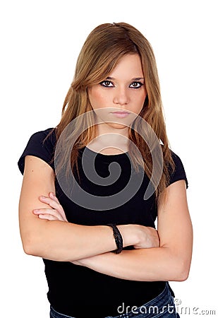 Attractive angry woman with black shirt Stock Photo