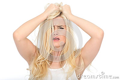 Attractive Anxious Upset Young Woman Looking Stressed Unhappy and Frustrated Stock Photo