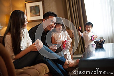 Attractive Asian Family of four Stock Photo
