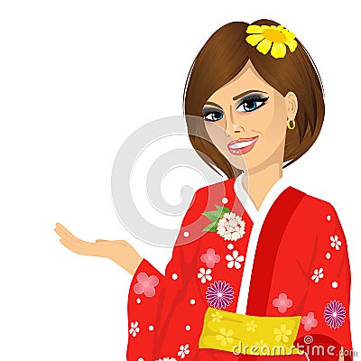Attractive asian japanese woman in red kimono Stock Photo