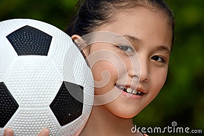 Smiling Filipina Teen Athlete Female Soccer Player With Soccer Ball Stock Photo