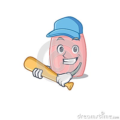 Attractive baby cream caricature character playing baseball Vector Illustration