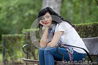 Attractive beautiful latin woman feeling sad and depressed Stock Photo
