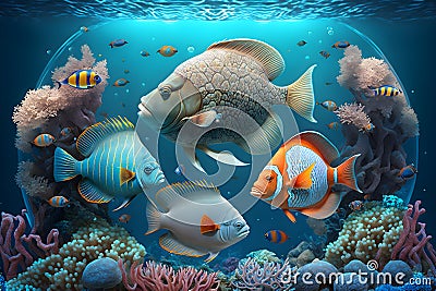 ornamental fish illustration, made by generative ai technology Cartoon Illustration