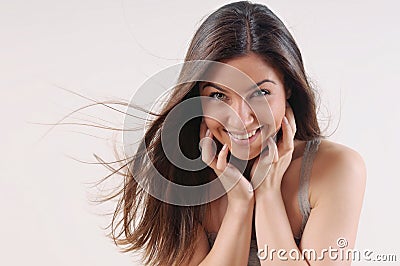 attractive beautiful woman with pure skin and strong healthy bright hair Stock Photo