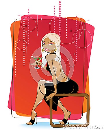 Attractive blond with a martini Vector Illustration