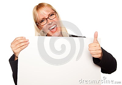 Attractive Blonde Holding Blank Sign Stock Photo