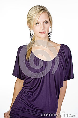 Attractive Blonde in Purple Top Stock Photo