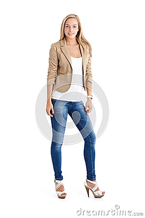 Attractive blonde teenager in trendy wear Stock Photo