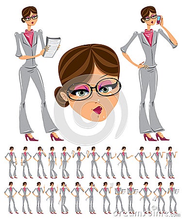 Attractive business girl illustrations large set. Vector Illustration