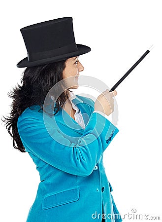 Attractive business woman with a magic wand and hat Stock Photo