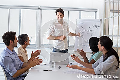 Attractive businessman giving a presentation to his coworkers Stock Photo