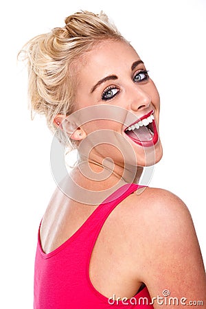 Attractive Confident Woman Laughing and Excited Stock Photo