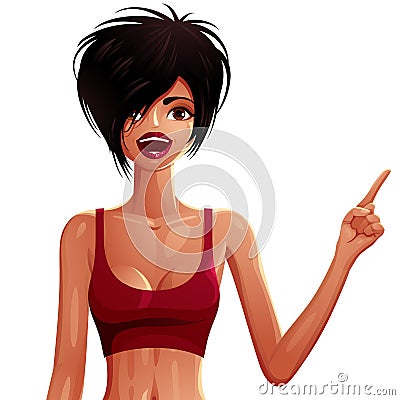 Attractive dark skin girl, colorful illustration. tanned sp Vector Illustration