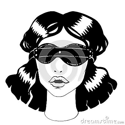 Attractive elegant vintage BDSM girl in blindfold. Vector Illustration