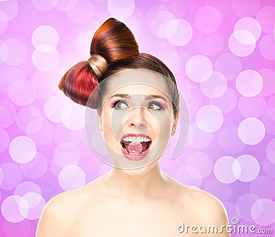 Attractive excited girl with colored hair Stock Photo