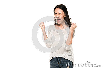 Attractive excited woman yelling and celebrating success Stock Photo