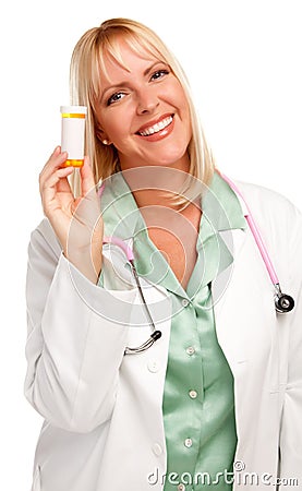 Attractive Female Doctor with Blank Prescription Stock Photo