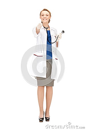 Attractive female doctor pointing her finger Stock Photo