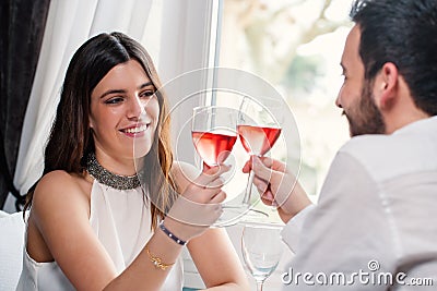 Attractive girl at dinner with boyfriend Stock Photo