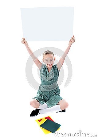 Attractive girl displaying whiteboard Stock Photo