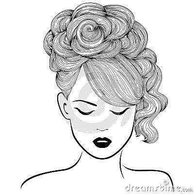 Attractive girl with high gorgeous hair Vector Illustration