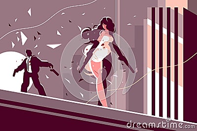 Attractive girl spy with gun Cartoon Illustration