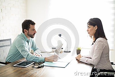 Woman on a business interview Stock Photo