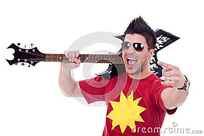 Attractive male guitarist Stock Photo