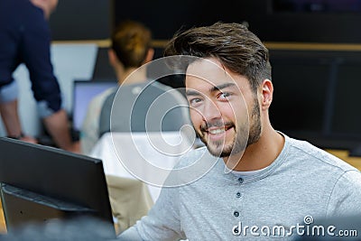 Attractive man on 30s working in office Stock Photo