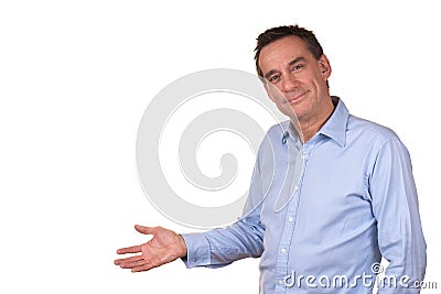 Attractive Man Indicating Copy Space to Left Stock Photo
