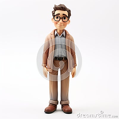 Realistic Figurine Of Standing Man With Glasses In Cartoon Style Stock Photo