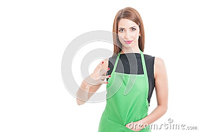 Attractive market seller counting number four Stock Photo
