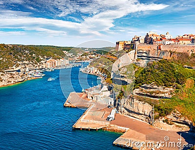 Attractive morning view of Bonifacio port Editorial Stock Photo