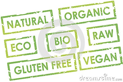 Attractive natural organic stylish green design vegan stamp collage Stock Photo