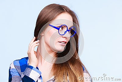 Attractive nerdy woman in weird glasses Stock Photo