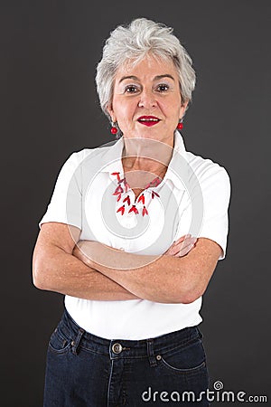 Attractive older lady looks questioningly Stock Photo