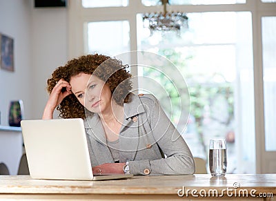 Attractive older woman looking at laptop at home Stock Photo