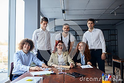 Attractive personable business team consist of young people Stock Photo