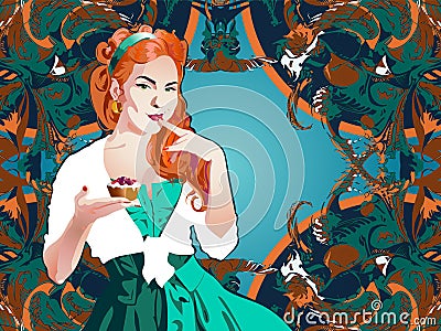 Attractive pin-up style girl holding a cake Stock Photo