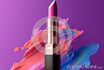 Attractive pink lipstick product on a violet background Stock Photo