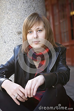 Attractive serious young woman Stock Photo