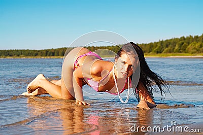 Attractive slim babe crawls Stock Photo