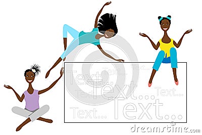 Attractive smiling African-American girls and blank text banner. Frame Board. Vector Illustration