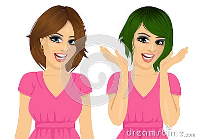 Attractive smiling woman with different hairstyles and hair color Vector Illustration