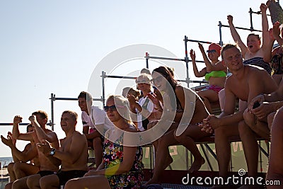 Attractive spectators at Estonian Beach Soccer Championships Editorial Stock Photo