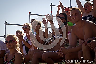 Attractive spectators at Estonian Beach Soccer Championships Editorial Stock Photo