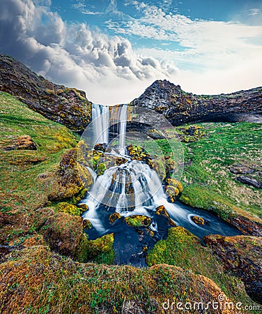 Attractive summer view of Sheep`s Waterfall. Stock Photo