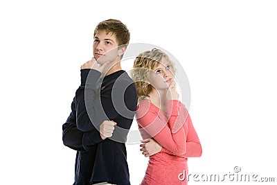 Attractive teenage couple brainstorming Stock Photo